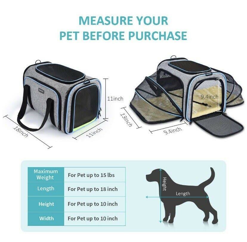 Omorc Pet Carrier Airline Approved, Expandable Foldable Soft-Sided Dog Carrier, 3 Open Doors, 2 Reflective Tapes, Pet Travel