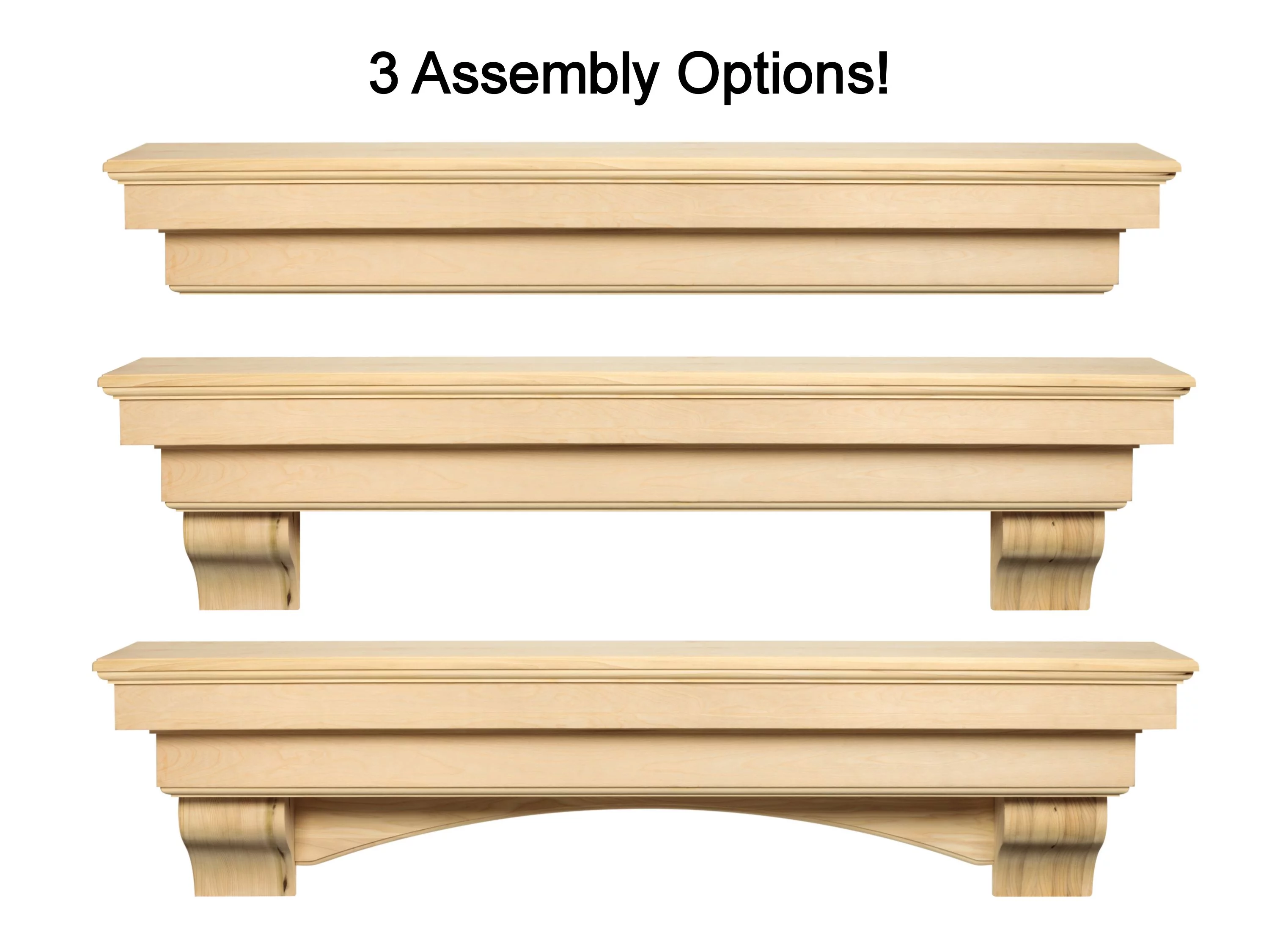 Pearl Mantels Auburn Versatile Premium Wood Mantel Shelf, Unfinished, Paint And Stain Grade, 48"L & 9.5"D, Hang Alone