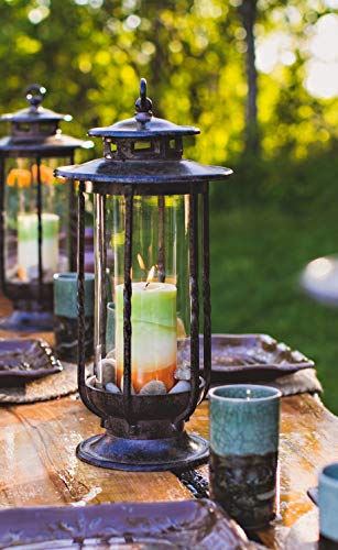 H Potter Large Decorative Hurricane Lantern Glass Candle Holder Cast Iron Rustic Indoor and Outdoor Light with Powder Coat Finish Centerpiece for