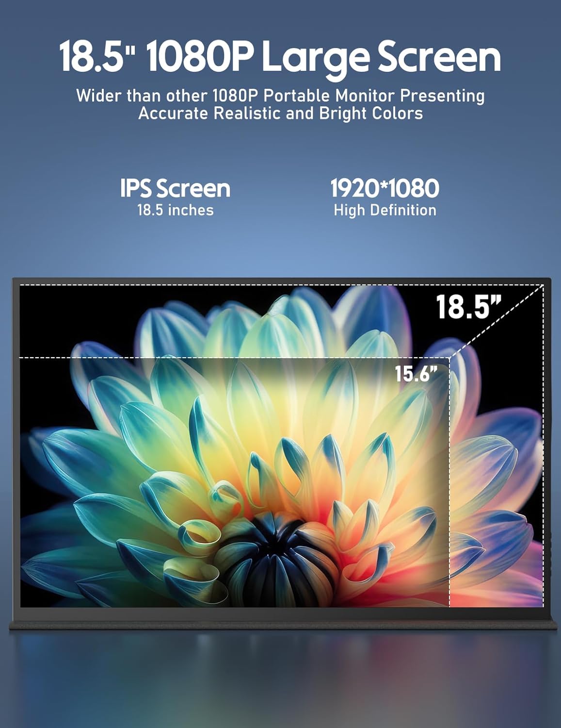 HONGO 18.5 inch 100Hz Portable Monitor 1080P, Large Portable Monitor Stand, FHD IPS Screen HDR Gaming Display