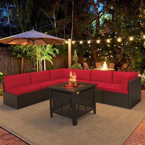U-MAX 7 Piece Outdoor Patio Furniture Set, PE Rattan Outdoor Wicker Sectional Furniture Chair Set with Cushions and Tea Table