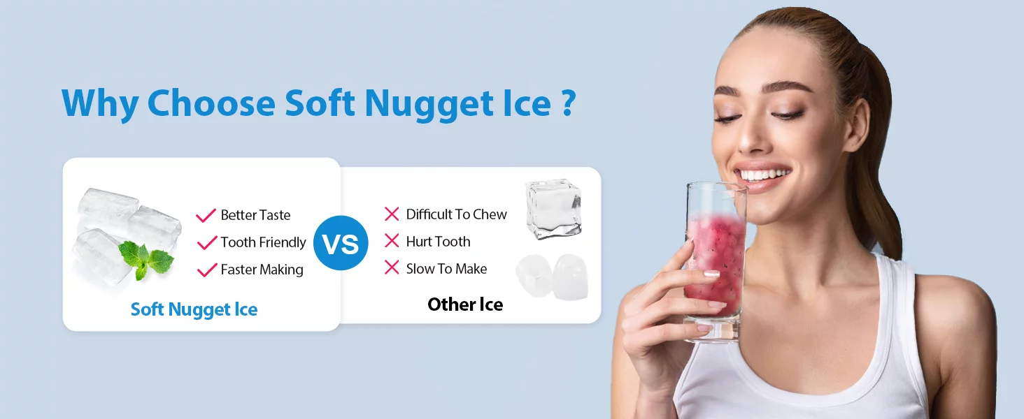 Aeitto® Nugget Ice Maker Countertop, 55 lbs/Day, Chewable Ice Maker, Rapid Ice Release in 5 Mins, Auto Water Refill, Self-Cleaning