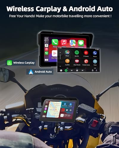 Motorcycle CarPlay & Android Auto 7 inch Motorcycle DVR Wireless Carplay Screen for Moto with Dual 2K Cameras GPS Navigation for Motorbike