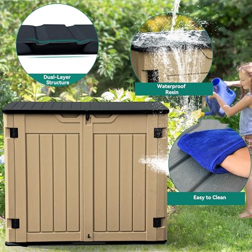 YITAHOME Outdoor Horizontal Storage Sheds w/o Shelf, Weather Resistant Resin Tool Shed, Multi-Opening Door for Storage of Bike, Trash Cans