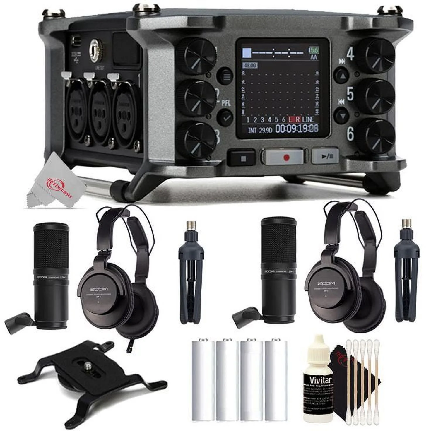 Zoom F6 6-Input / 14-Track Multi-Track Field Recorder with Two Podcast Mic Pack - Curated Treasures Market