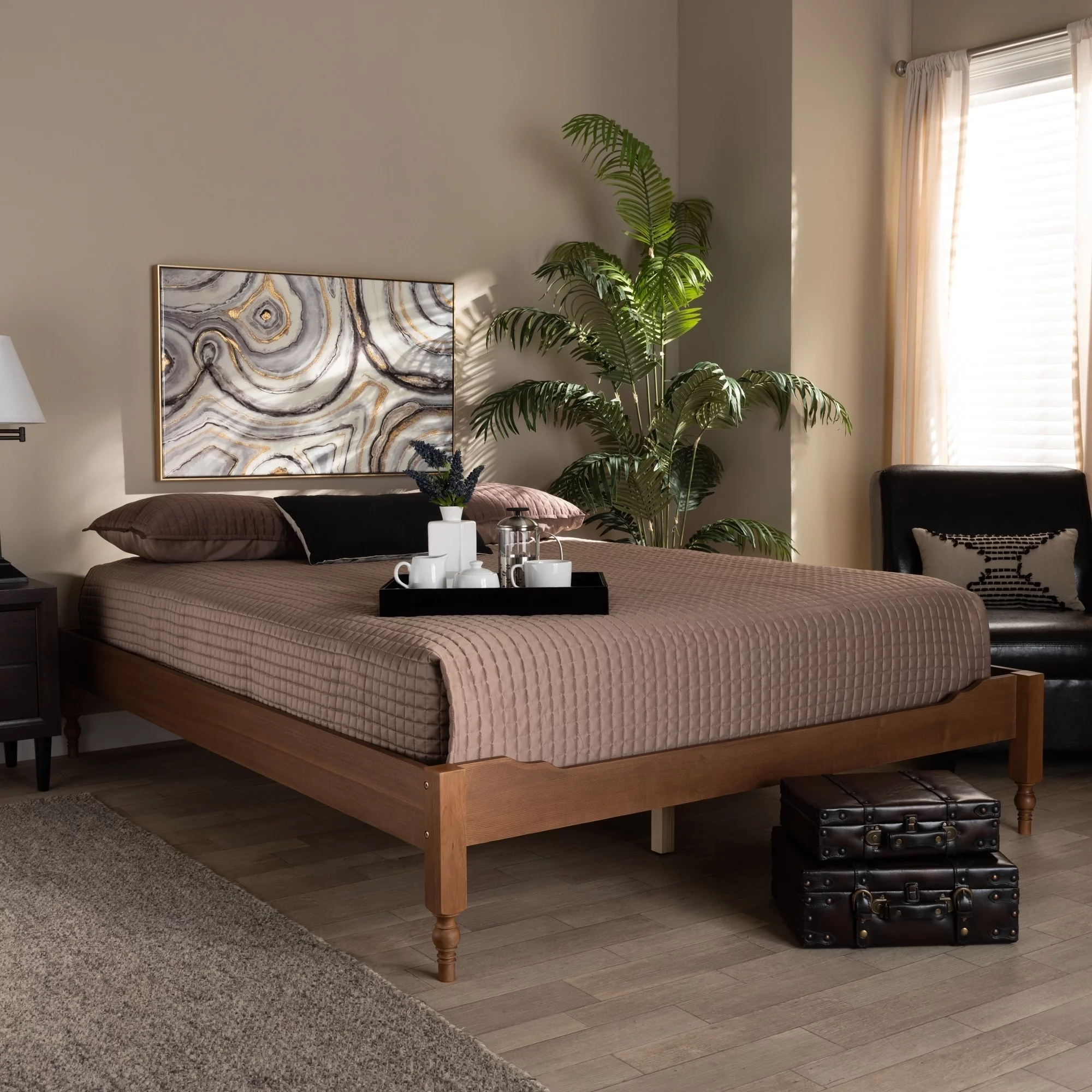 The Gray Barn  Melanie Mount French Bohemian Wood Platform Bed Frame Antique white King