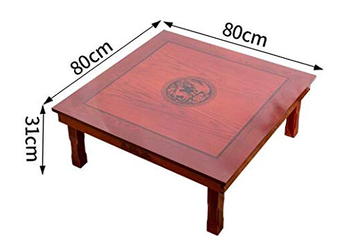 DAMEDAI Square 80X80cm Korean Floor Table Folding Legs Luxury Antique Home Furniture Table for Dining Traditional Korean Low Table (Red Brown A)