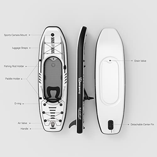 10.2'x35''x8'' Inflatable Kayak with Detachable Seat, SUP-Kayak Set Includes Hand Pump/Aluminum Oar/Backpack