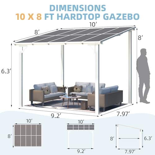 AECOJOY 10&rsquo; x 10&rsquo; Gazebo, Wall Mounted Gazebos Pergola on Clearance, Outdoor Patio Lean to Gazebo Awnings for Deck, Porch