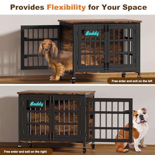 EasyCom 48"/42"/33" Dog Crate Furniture with Name Tag, Heavy Duty Dog Kennel Indoor for Large Dogs