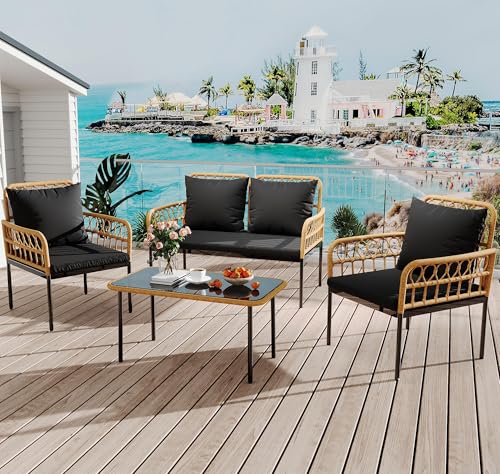 3 Piece Patio Bistro Set, Outdoor Wicker Table and Chairs Set of 2