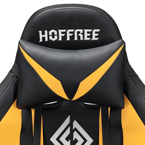 HOFFREE RGB Gaming Chair with Speakers Massage Computer Gaming Chair with LED Lights and Footrest High Back Video Game Chair for Adults Blue and Black