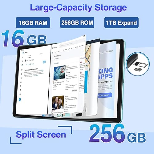 11 inch Android 13 Tablet 16GB+256GB Tablets with 1TB Expand, Octa-Core 2000 * 1200 2K FHD Display 13MP Camera, 8600mAh, Quad Speakers, 5G WiFi