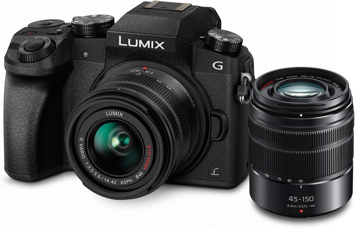 Panasonic Lumix G7 4K Digital Mirrorless Camera Bundle with Lumix G Vario 14-42mm and 45-150mm Lenses, 16MP, 3-Inch Touch LCD, DMC-G7WK (USA Black)