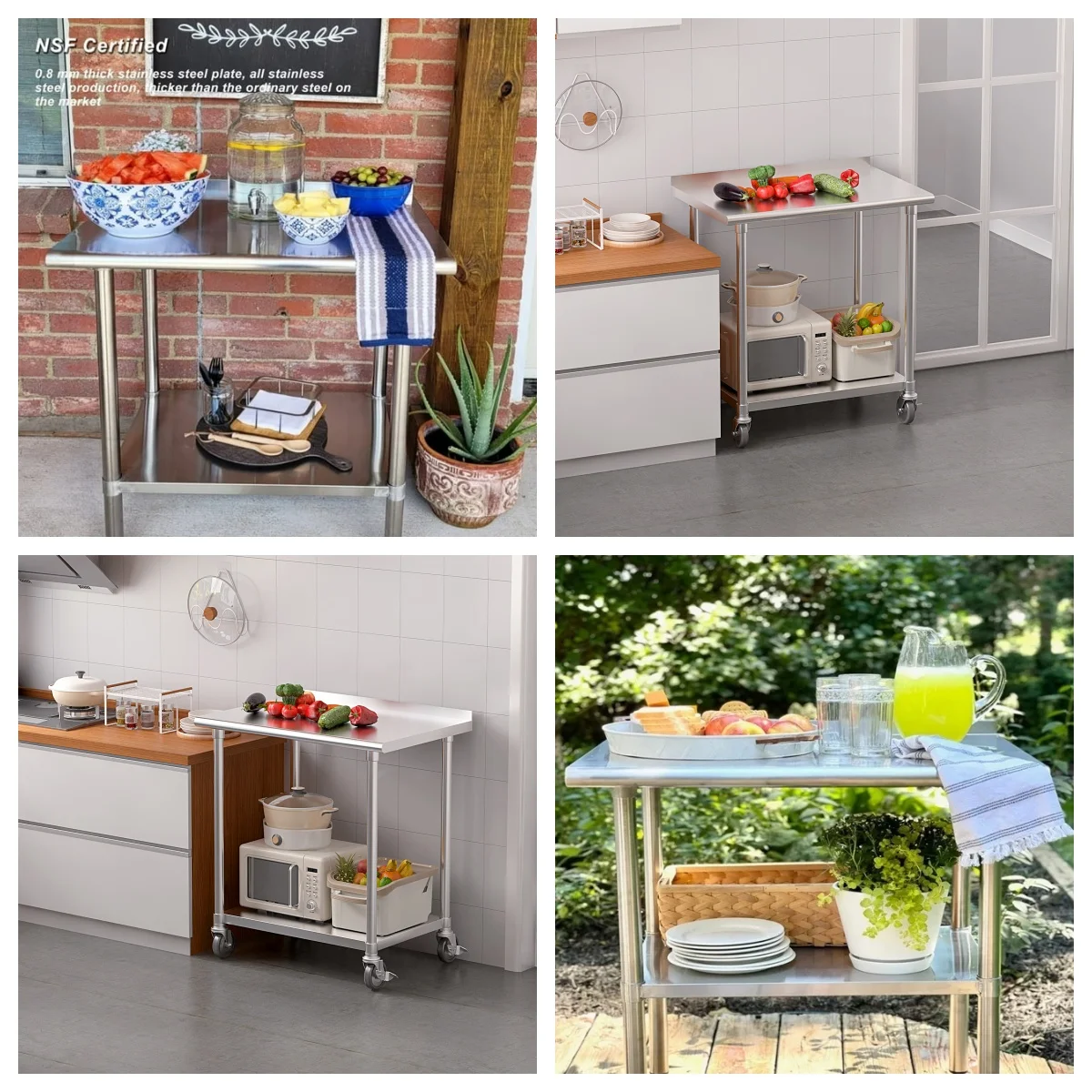 Uyoyous 36" x 24" NSF Stainless Steel Work Table with Backsplash, Commercial Kitchen Prep Table with 4 Casters