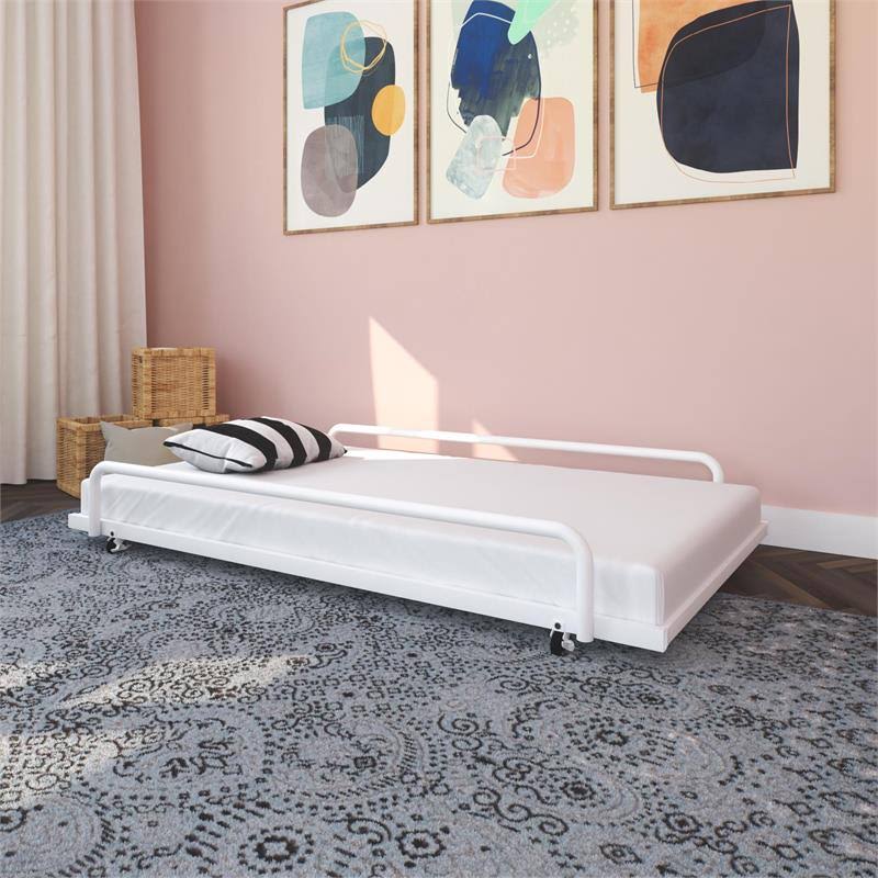 DHP Noah Round Tube Twin Trundle for Daybed in White - DE24947
