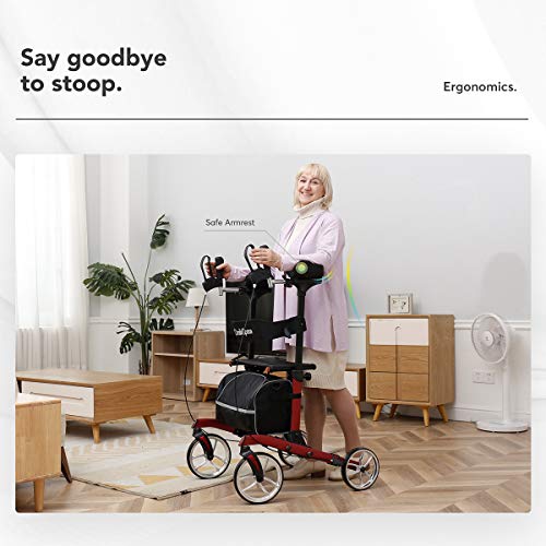 OasisSpace Upright Walker for Seniors - 10” Front Wheels Upright Rollator Walker with Seat and Padded Armrest