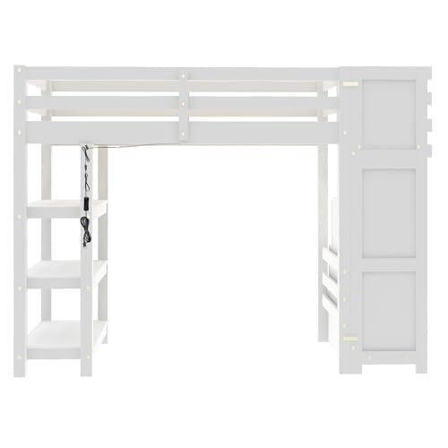Gaming Bed with Desk,Wardrobe,Ample Storage Space,and RGB LED Light, Full Size Wood Loft Bed for Kids Bedroom (Cloud Blue/K)