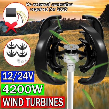 4200W 4 Blades Auto Windward Lantern Wind Turbine Generator Vertical Axis Automatically Windward Black, Size: One size, 24V