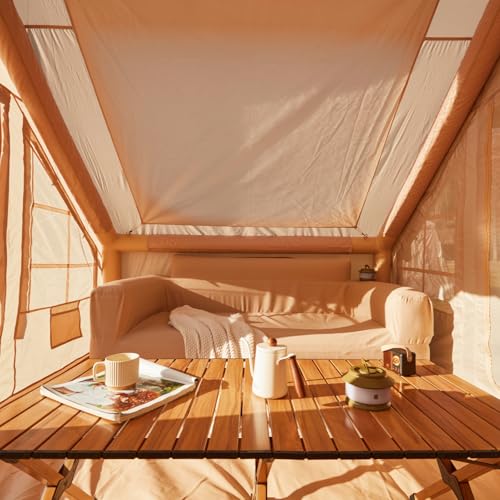 YOLENY Inflatable Tents for Camping, 4/6/8/10/12 Person Tent with TPU Skylight, Mesh Windows, Stove Jack & Pump, Easy Setup 4 Season Glamping Tent