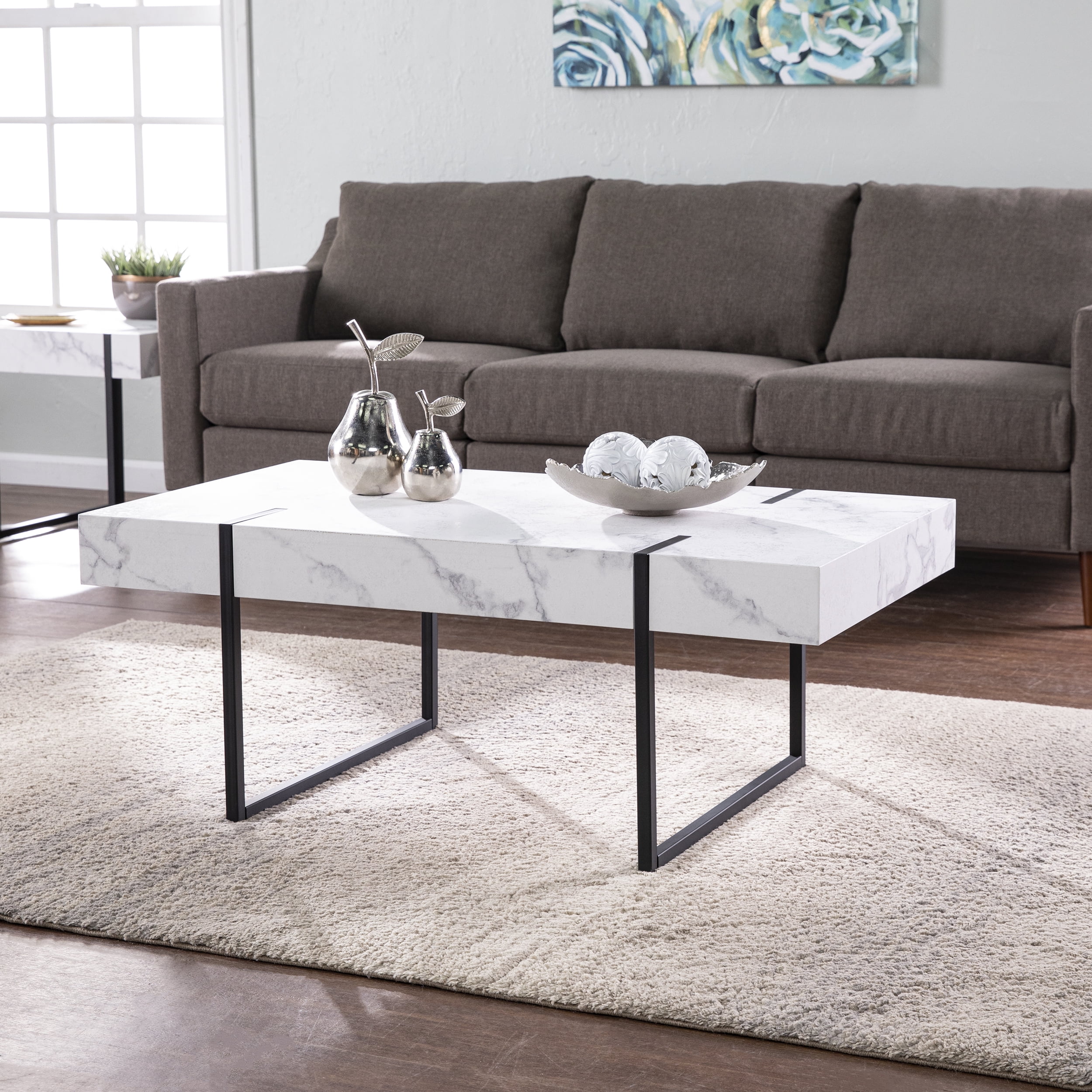 Southern Enterprises Rahilee Modern Rectangle Faux Marble Cocktail Table