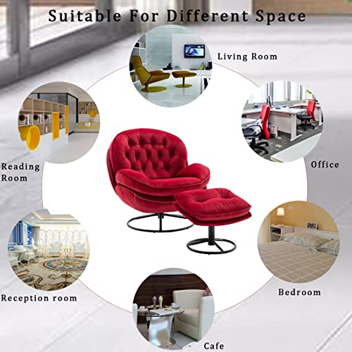 Baysitone Velvet Swivel Accent Chair with Ottoman Set, Modern Lounge Chair with Footrest, Comfy Armchair with 360 Degree Swiveling for Living Room