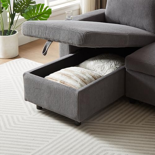L-Shaped Pull Out Sleep Sofabed,Modern Reversible Sleeper Sectional Sofa Chenille Upholstered Button Tufted Decor with Storage Chaise