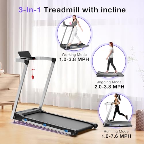 3 in 1 Foldable Treadmill with Desk Workstation - 3.0HP & 350 lb Capacity, Under Desk Treadmill with Incline for Home Small