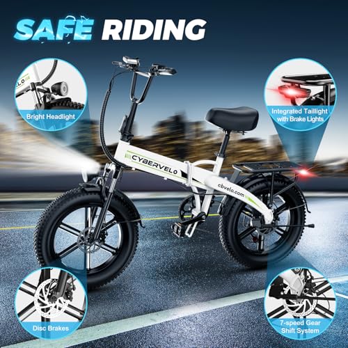 DriftGod Folding Electric Bike for Adults &ndash; 1000W Motor, 20"x3" Fat Tire, 48V Removable Battery, All-Terrain E-Bike with 7-Speed