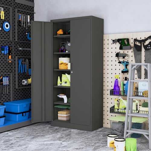 Metal Storage Cabinet, 72" H x 36" W x 18" D Locking Cabinet with Adjustable Shelves, Steel Storage Cabinets for Garage, Home, Office, Pantry (White)