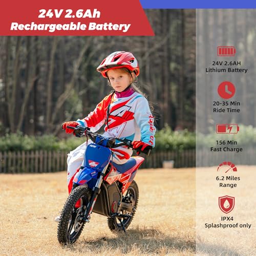 E500 36V Kids Electric Dirt Bike, Electric Motorcycle with 700W Motor | 21.7 mph Max Speed, 15.5-Mile Range & 3 Speeds Off-Road Bike for Ages 4-8