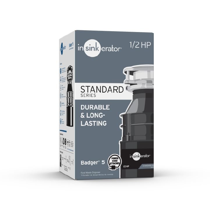 InSinkErator Garbage Disposal with Cord, Badger 5, 1/2 HP Continuous Feed - Smart Home Appliances
