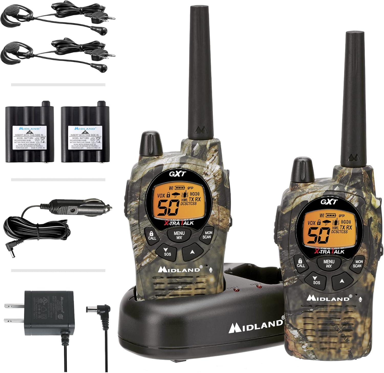 Midland 50 Channel Waterproof GMRS Two-Way Radio - Long Range Walkie Talkie with 142 Privacy Codes, SOS Siren