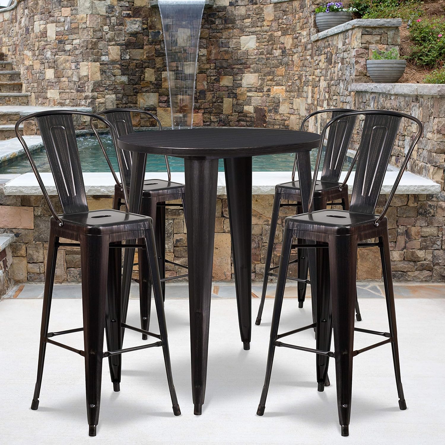 Flash Furniture Commercial Grade 30 Round Silver Metal Indoor-Outdoor Bar Table Set with 4 Cafe Stools