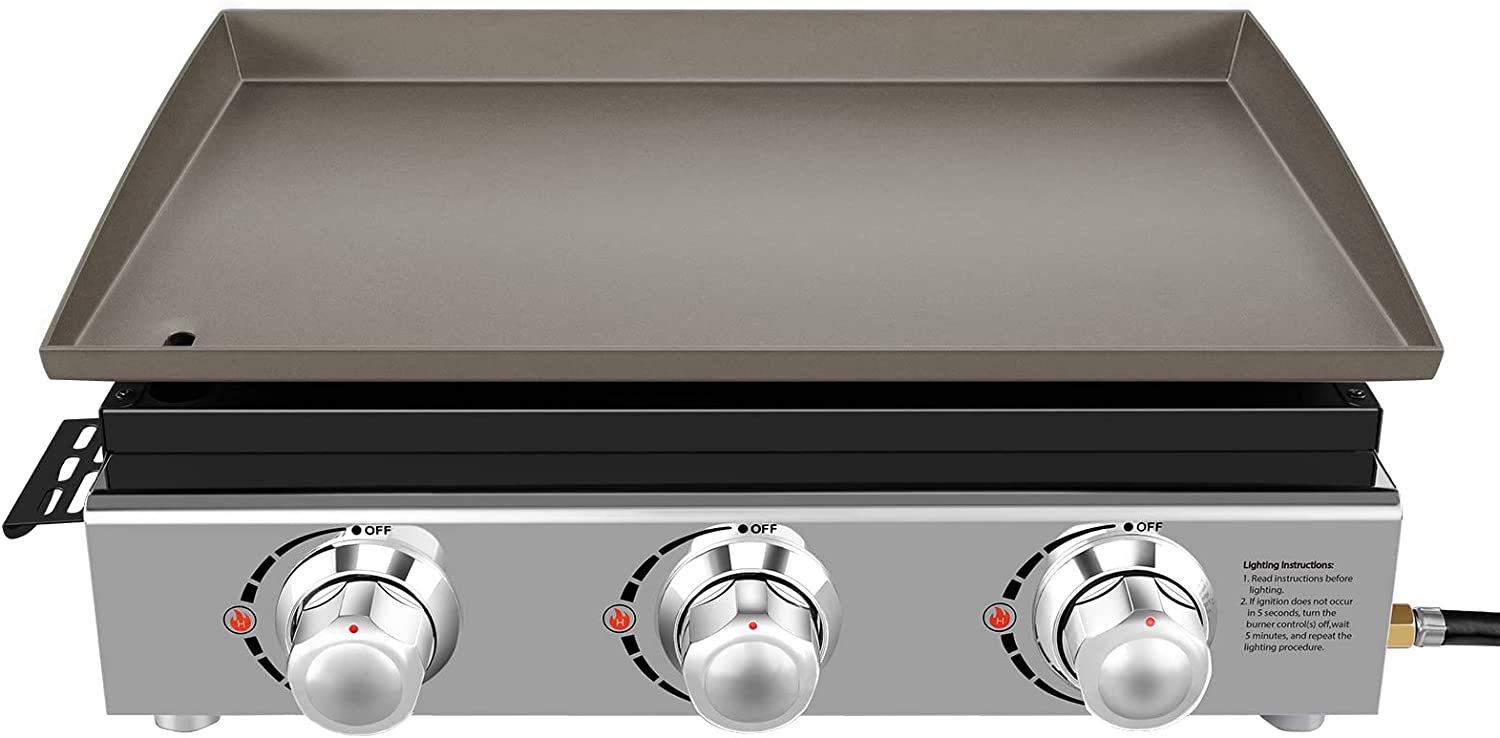 23in 3-Burner Propane Gas Griddle, 355 sq in, 25,500 BTU - For Outdoor, RV, Tailgating