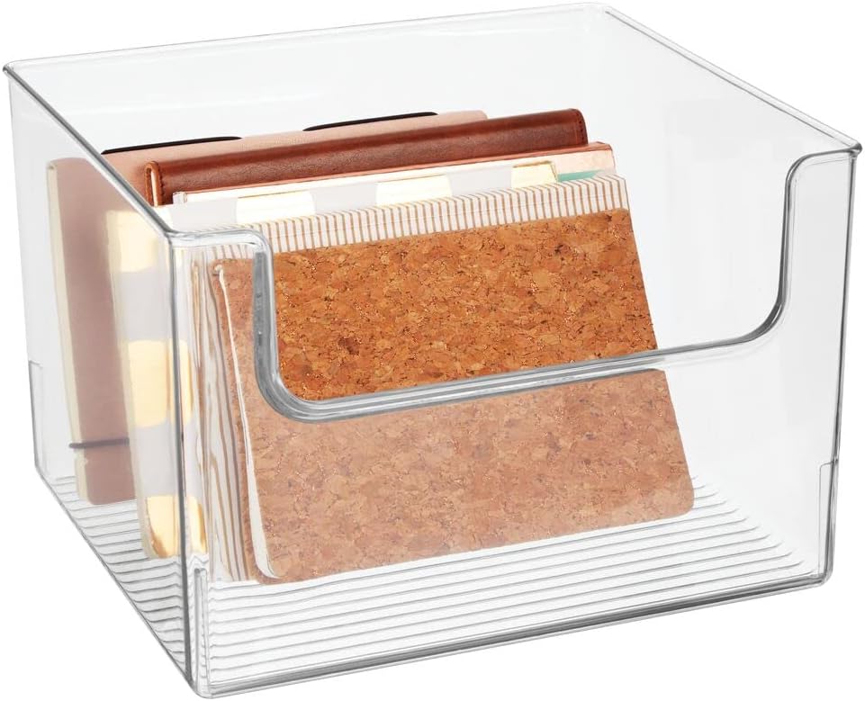 mDesign Modern Plastic Open Front Dip Storage Organizer Bin Basket for Home Office Organization - Shelf, Cubby, Cabinet