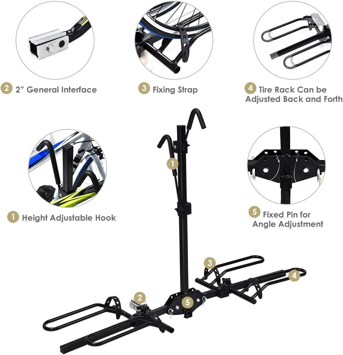 Goplus 2-Bike Hitch Mount Rack Hitch Mounted Bike Carrier Foldable Receiver 2