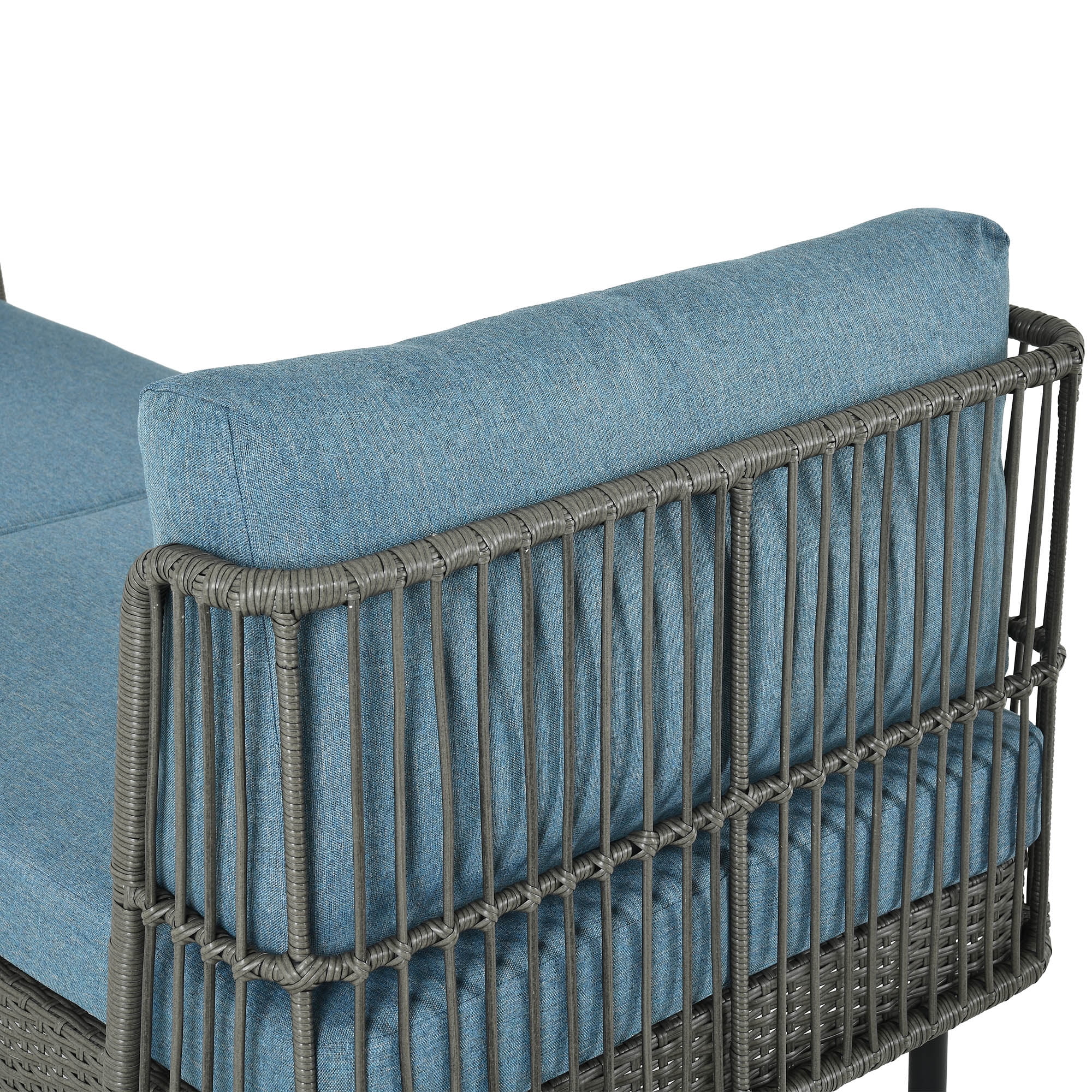 DWVO 74in Outdoor Daybed Wicker Patio Sofa Bed With Thickness Cushion Indoor Bed Lounger for Balcony Garden Deck Lawn - Blue