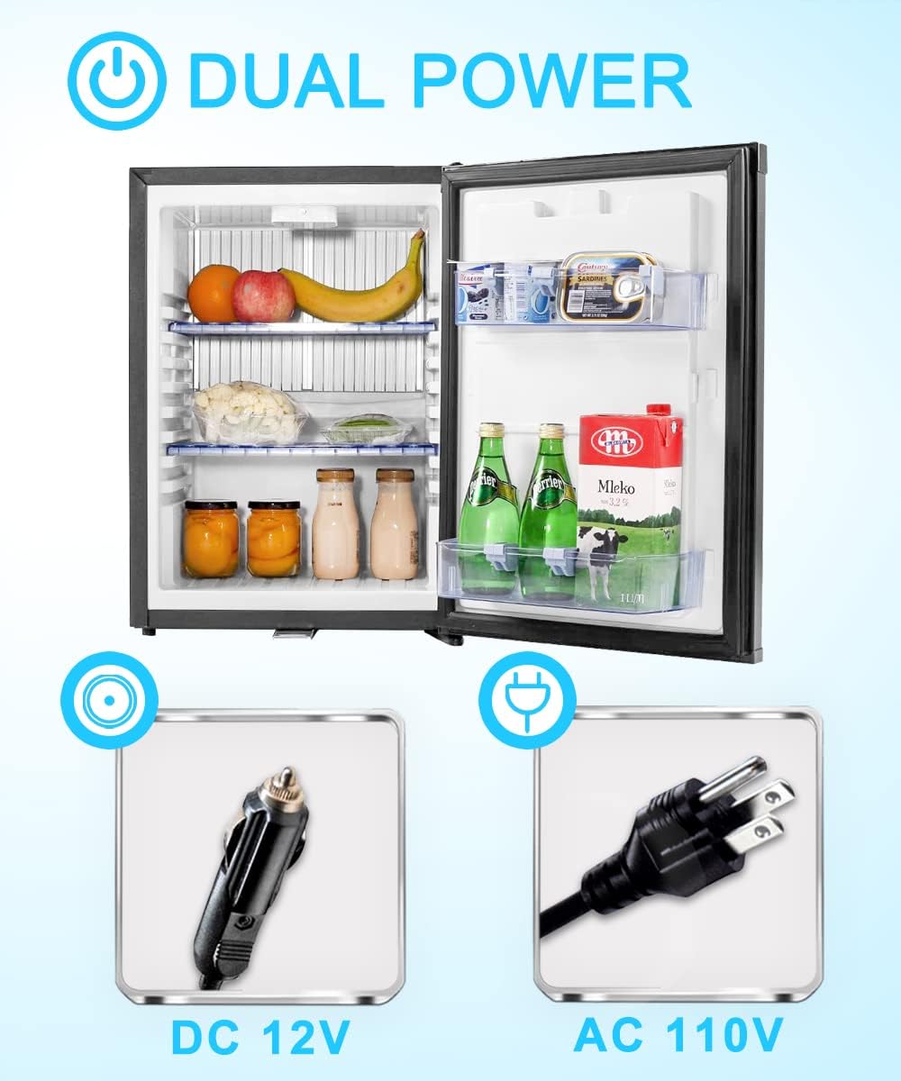 Mini Fridge for Truck Drivers with Lock 1.4 Cu.Ft, Semi Truck Fridge, Absorption Refrigerator 12v/110v for Camper, Truck, Rv, Bedroom,Black