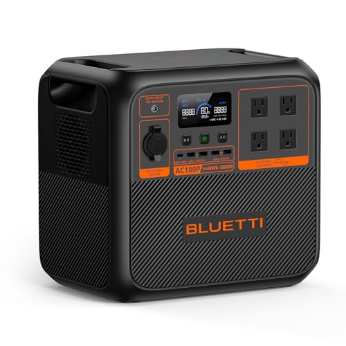 BLUETTI Solar Generator AC180, 1,152Wh LiFePO4 Battery Backup w/ 4 1,800W (2,700W Peak) AC Outlets, 0-80% in 45Min, for Camping, Off-Grid
