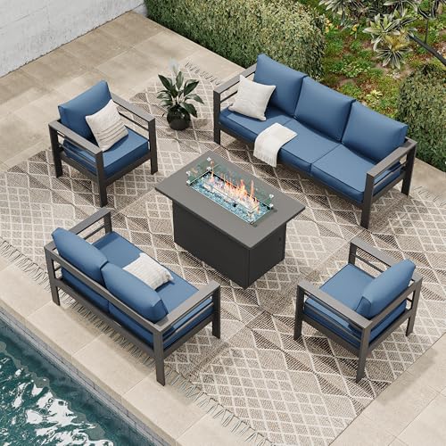 UDPATIO 8 Piece Aluminum Patio Furniture Set, Oversized Modern Outdoor Furniture Set with Olefin Fabric Cushion for Patio Deck Backyard