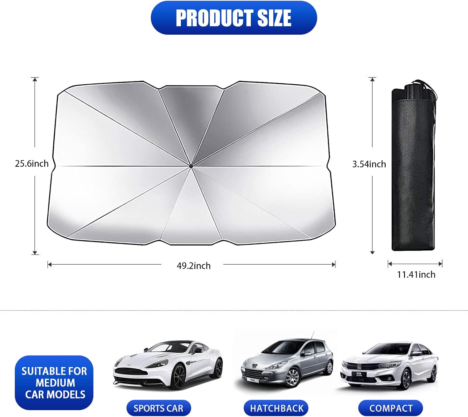 Pack-1 Car Windshield Sun Shade Umbrella, Foldable Sun Visor Protector, Keep Your Car Cool Heat Shield, Car Accessories