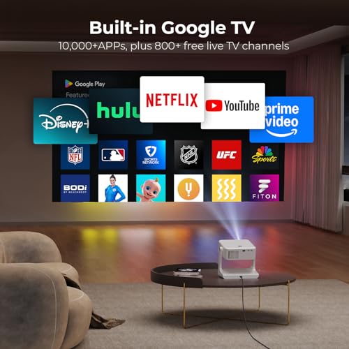 Outdoor-Projector-4K [1200 ANSI/Google TV/Voice Control] Smart Projector with WiFi 6 and Bluetooth, 10,000+ Apps