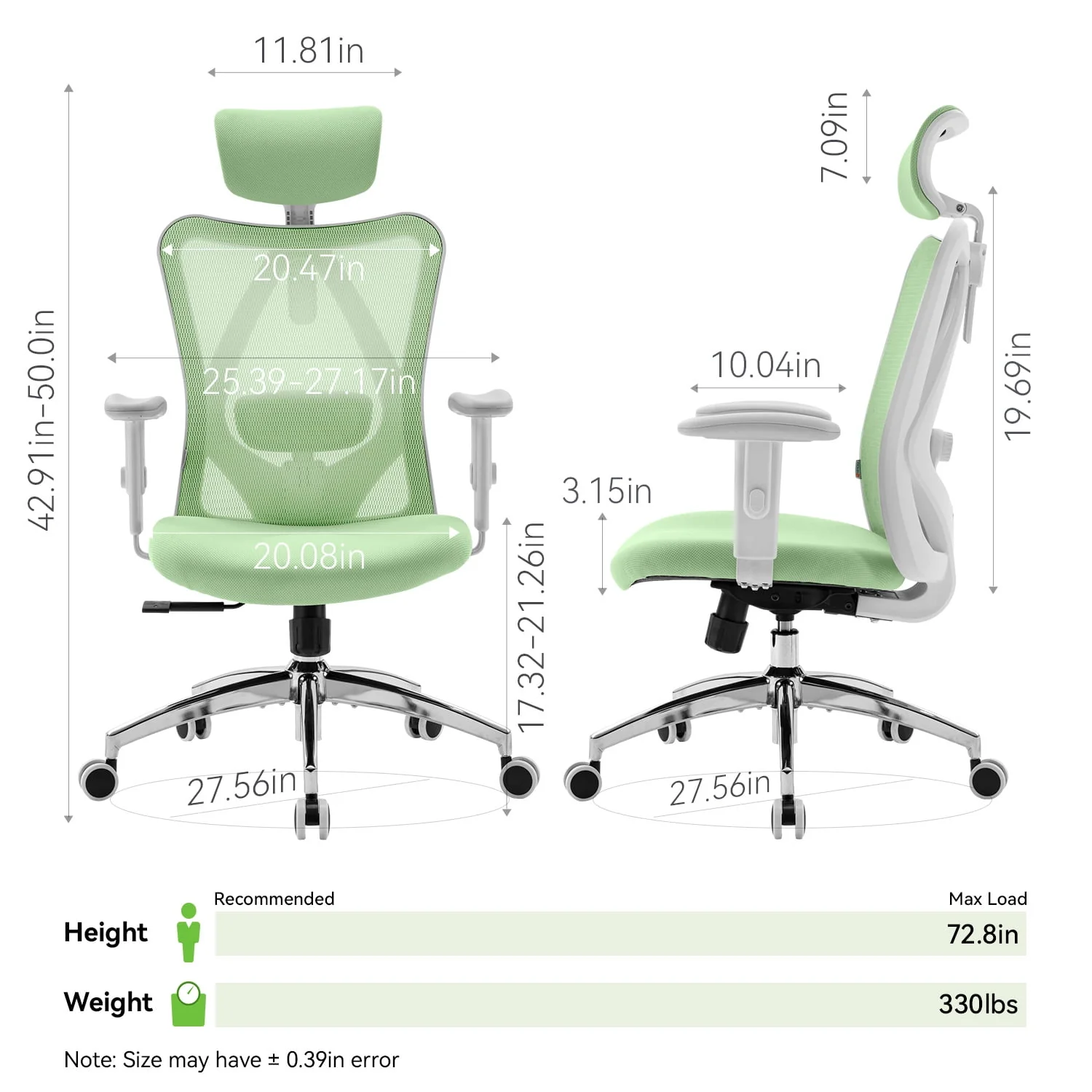SIHOO Ergonomic Office Chair, Mesh Computer Desk Chair with Adjustable Lumbar Support, High Back chair for big and tall, Black