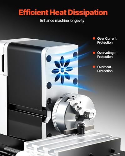 VEVOR Didactical Mini Metal Lathe Machine, 2.76 x 5.12 in, 36W Power Metal Lathe, 20,000 RPM Speed, with 3-jaw Chuck, Aluminum Alloy Handwheel