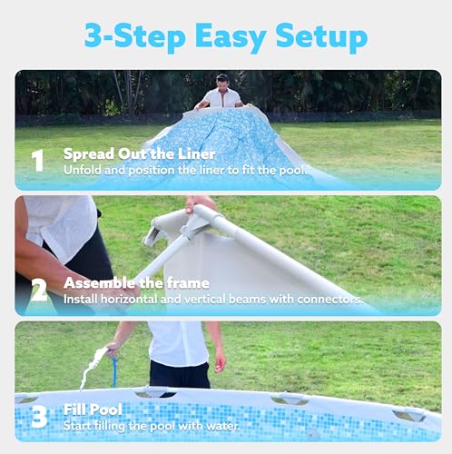 SLOOSH Round Above Ground Pool - 10ft x 30inch Outdoor Round Frame Above Ground Swimming Pool Set Kiddie Pool for Kids Adults with Filter Pump