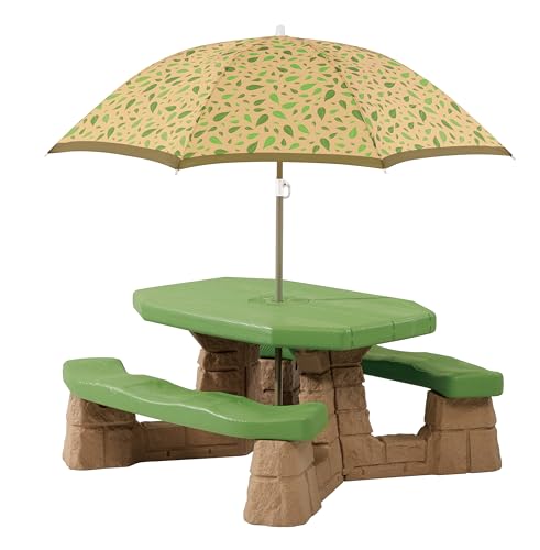 Step2 Naturally Playful Kids Picnic Table with Removable Umbrella, Indoor/Outdoor Toys, Fits 6 Children, Made of Durable Plastic