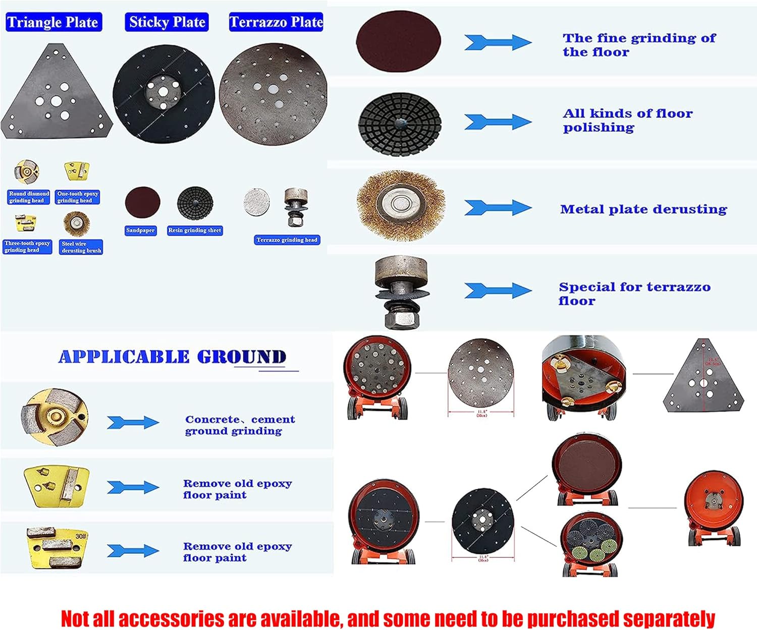 Hand-push Cement Ground Grinder Epoxy Floor Grinding Machine Concrete Cement Ground Grinding Polisher Dust-free Polishing Machine Adjustable Floor