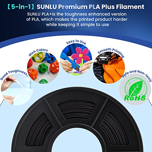 SUNLU 3D Printer Filament Bundle, PLA Plus Filament 10KG 1.75mm, Neatly Wound Filament for Most 3D Printer, 10 Colors, 1kg Spool