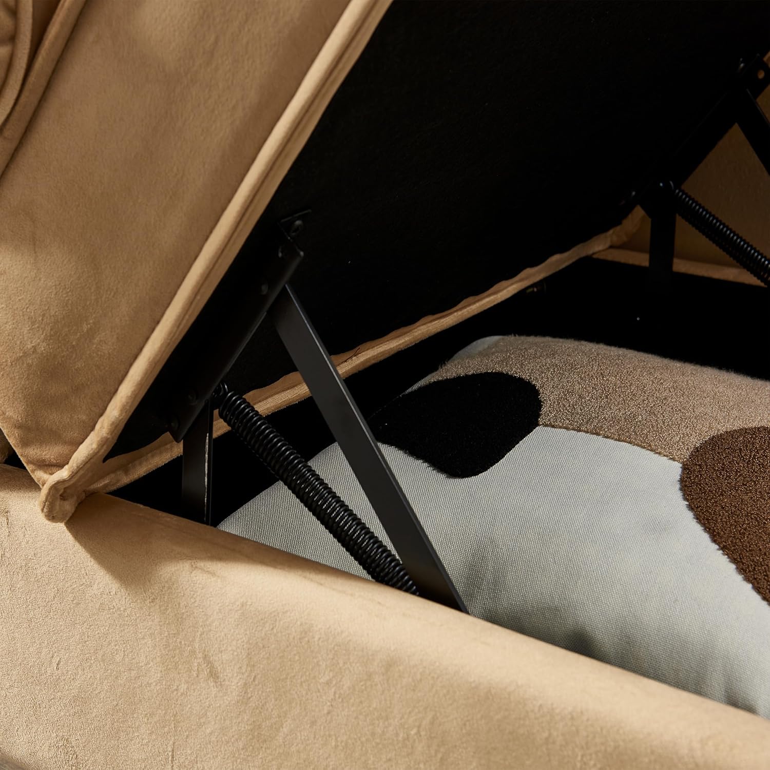 Modern Upholstery Chaise Lounge Chair with Storage Velvet (Khaki)